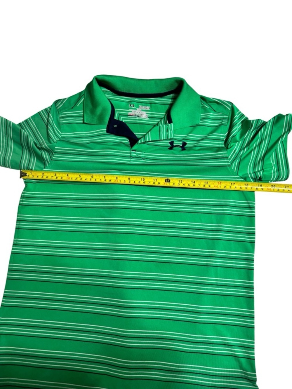 Under Armour Green Striped Polo with Navy Logo - Picture 3 of 6